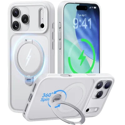 CASEKOO for iPhone 18 Pro Max / 17 Pro Max Case Magnetic Rotating Kickstand PC + TPU Matte Phone Cover - White