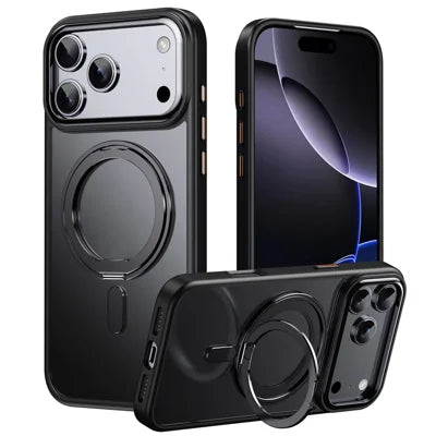 For iPhone 18 Pro Max / 17 Pro Max Case Magnetic Rotating Kickstand TPU + Acrylic Shockproof Phone Cover Compatible with MagSafe - Black
