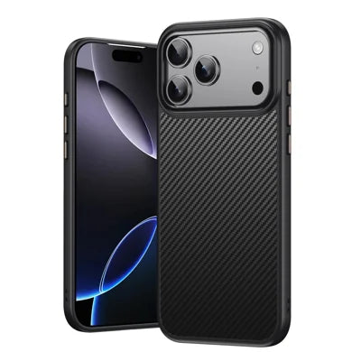 For iPhone 18 Pro Max / 17 Pro Max Magnetic Case Carbon Fiber Texture PC + TPU Phone Cover - Black