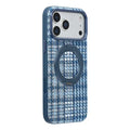 For iPhone 18 Pro Max / 17 Pro Max Case with Rotating Magnetic Kickstand Houndstooth Fabric + PC + TPU Phone Cover - Blue