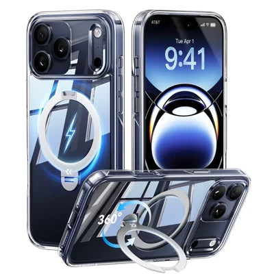 CASEKOO for iPhone 18 Pro Max / 17 Pro Max Magnetic Case Rotating Kickstand Clear PC + TPU Shockproof Back Cover - Transparent