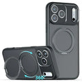 For iPhone 18 Pro Max / 17 Pro Max Matte Skin-touch Magnetic Case 360° Rotating Kickstand Shockproof TPU + PC Phone Cover - Transparent Black
