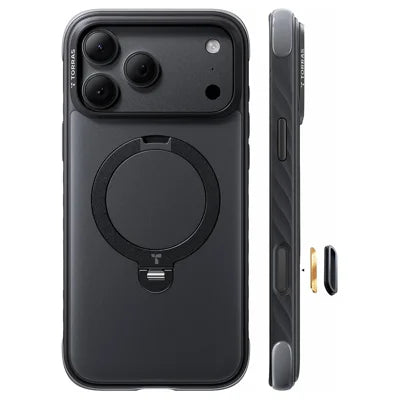 TORRAS Ostand Q3 Rugged Series for iPhone 18 Pro Max / 17 Pro Max Magnetic Case Rotating Kickstand TPU + PC Phone Cover - Black