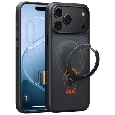 TORRAS Ostand Q3 Spin Series For iPhone 18 Pro Max / 17 Pro Max Case Magnetic Rotating Kickstand PC + TPU Phone Cover - Black
