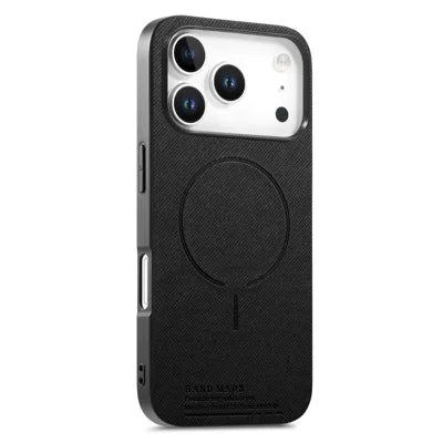 For iPhone 18 Pro Max / 17 Pro Max Magnetic Case Cloth Texture PC + TPU + PU Leather Anti-Scratch Phone Cover - Black