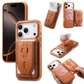 CASENEO for iPhone 18 Pro Max / 17 Pro Max Magnetic Case with Detachable Card Holder TPU PU Leather Silicone Wristband PC Phone Cover - Brown