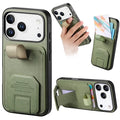 For iPhone 18 Pro Max / 17 Pro Max Case Cloth Texture TPU PU Leather PC Phone Back Cover with Card Holder Kickstand - Green