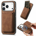 For iPhone 18 Pro Max / 17 Pro Max Magnetic Case Retro Leather + TPU Phone Cover with Detachable Card Slot - Brown