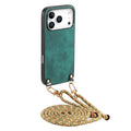 For iPhone 18 Pro Max / 17 Pro Max Retro Leather Phone Back Cover with Adjustable Strap - Green