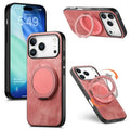 For iPhone 18 Pro Max / 17 Pro Max Stress Relief Retro Leather Back Cover Phone Case with Rotating Kickstand - Pink