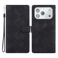 For iPhone 18 Pro Max  /  17 Pro Max Wallet Case Imprinted Ethnic Pattern Leather Phone Cover with Wrist Strap - Black