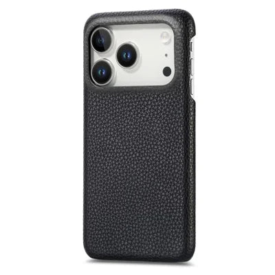 For iPhone 18 Pro Max / 17 Pro Max Case Litchi Texture Leather Coated PC Mobile Back Cover - Black