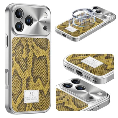 For iPhone 18 Pro Max / 17 Pro Max Magnetic Case Snake Pattern Anti-Scratch PU Leather + PC + TPU Phone Cover - Yellow