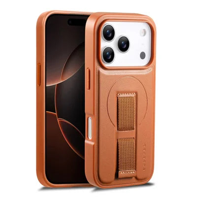CASENEO For iPhone 18 Pro Max / 17 Pro Max Magnetic Case Wristband PU Leather + PC Shockproof Phone Cover - Brown