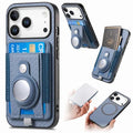 For iPhone 18 Pro Max / 17 Pro Max Case with AirTag Holder Detachable Card Slot Leather + TPU + PC Phone Cover - Blue