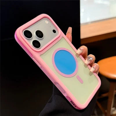 For iPhone 18 Pro Max / 17 Pro Max Magnetic Case Contrast Design 2 in 1 PC + TPU Matte Phone Cover - Pink