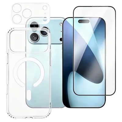 For iPhone 18 Pro Max Phone Case Compatible with MagSafe with Tempered Glass Screen Film + Clear Lens Film - Transparent