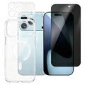 For iPhone 18 Pro Max Magnetic Case TPU + PC Phone Cover with 180° Anti-Spy Screen Film + Clear Lens Film - Black