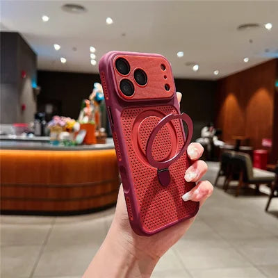 For iPhone 18 Pro Max / 17 Pro Max Case Magnetic Kickstand Heat Dissipation Mesh PC + TPU Phone Cover - Red