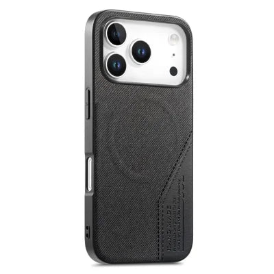 For iPhone 18 Pro Max  /  17 Pro Max Magnetic Case Cloth Texture PU Leather + PC + TPU Phone Cover - Black