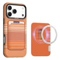 For iPhone 18 Pro Max Case Compatible with MagSafe Rainbow Woven PU+TPU+PC Phone Cover with RFID Blocking Detachable Card Holder - Orange