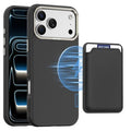 For iPhone 18 Pro Max Case Compatible with MagSafe Fine Grid Texture Leather Back Phone Cover with Detachable Card Holder - Black