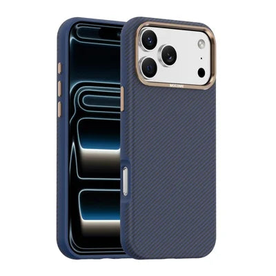 For iPhone 18 Pro Max Case Compatible with MagSafe Carbon Fiber Texture Shockproof Leather TPU PC Protective Cover - Sapphire