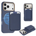 For iPhone 18 Pro Max Magnetic Case Carbon Fiber Texture Leather Back Phone Cover with Detachable Card Holder - Sapphire