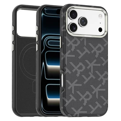 For iPhone 18 Pro Max Magnetic Case Aramid Fiber Texture Leather + PC + TPU Shockproof Phone Cover - Black