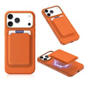 For iPhone 18 Pro Max Magnetic Case Tech Fabric Coated TPU + PC Phone Cover with RFID Blocking Card Holder - Orange