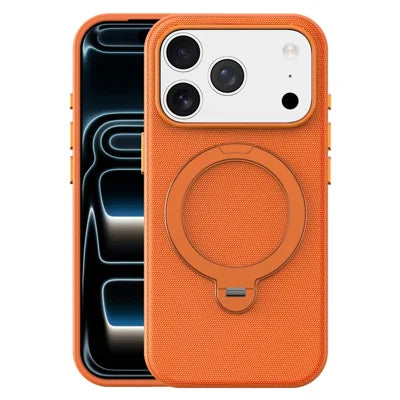 For iPhone 18 Pro Max Case Magnetic Rotating Kickstand Tech Fabric TPU Protective Cover - Orange