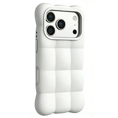 For iPhone 18 Pro Max / 17 Pro Max Case Quilted Grid Liquid Silicone + PC Shockproof Phone Cover with AI Button - White
