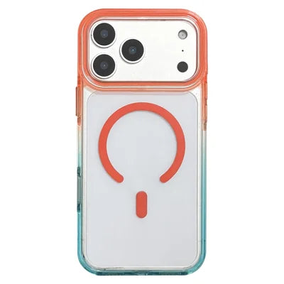 For iPhone 18 Pro Max / 17 Pro Max Magnetic Case Dual Color PC + TPU Crystal Clear Back Phone Cover - Orange+Sky Blue