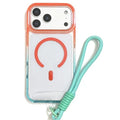 For iPhone 18 Pro Max / 17 Pro Max Magnetic Case Dual-Color PC + TPU Anti Drop Phone Cover with Lanyard - Orange+Sky Blue