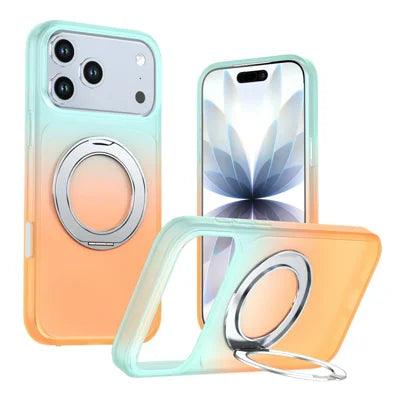 For iPhone 18 Pro Max  /  17 Pro Max Magnetic Case Rotary Kickstand Gradient Color PC + TPU Phone Cover - Orange