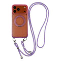 For iPhone 18 Pro Max  /  17 Pro Max Case with 150cm Lanyard , Ring Kickstand Gradient Glitter PC + TPU Phone Cover - Pink  /  Purple