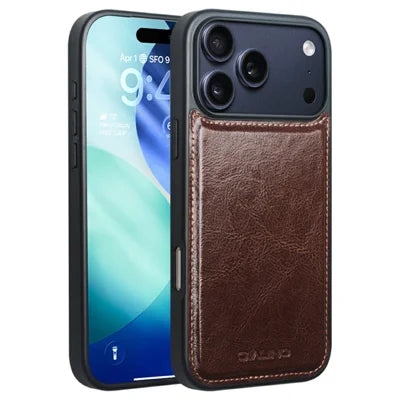 QIALINO for iPhone 18 Pro Max / 17 Pro Max Case Genuine Cow Leather + TPU Shockproof Protective Back Cover - Brown