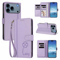 For iPhone 18 Pro Max / 17 Pro Max Wallet Case 9 Card Slots Lucky Clover Imprint Leather Phone Cover with Wrist Strap - Light Purple