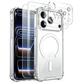 For iPhone 18 Pro Max Magnetic Case TPU + Acrylic Air Cushion Corners Protective Phone Cover with 2Pcs Camera Protector + 2Pcs Screen Protector - Transparent