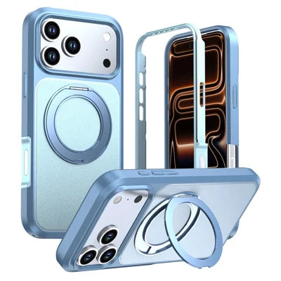 For iPhone 18 Pro Max  /  17 Pro Max Magnetic Case Rotating Kickstand PC + TPU Anti-Drop Phone Cover - Baby Blue