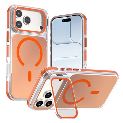 For iPhone 18 Pro Max  /  17 Pro Max Magnetic Case Camera Frame Kickstand TPU Acrylic Shockproof Phone Cover - Orange