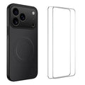  WANLONFENG for iPhone 18 Pro Max TQ1 Series Magnetic Case Carbon Fiber Texture PC TPU Phone Cover with 2Pcs Screen Films - Black