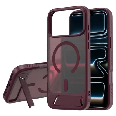 LEREACH Le-Chic Series for iPhone 18 Pro Max / 17 Pro Max Magnetic Case TPU + PC Kickstand Phone Cover - Cherry Red