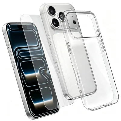 For iPhone 18 Pro Max / 17 Pro Max Case 2 in 1 TPU Clear Phone Cover with High Aluminium-silicon Glass Screen Protector - Transparent