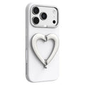 For iPhone 18 Pro Max Case Heart-Shaped Kickstand Liquid Silicone Coated PC Phone Cover - White