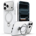 For iPhone 18 Pro Max  /  17 Pro Max Magnetic Case Rotating Ring Kickstand TPU + PC Back Cover - White