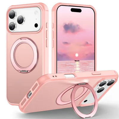For iPhone 18 Pro Max  /  17 Pro Max Case Magnetic Kickstand TPU + PC Shockproof Hybrid Phone Cover - Pink