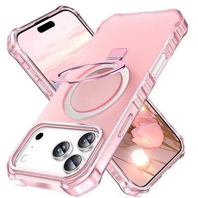 For iPhone 18 Pro Max  /  17 Pro Max Magnetic Case Matte Kickstand Hybrid Phone Cover Small Wavy Edge - Pink