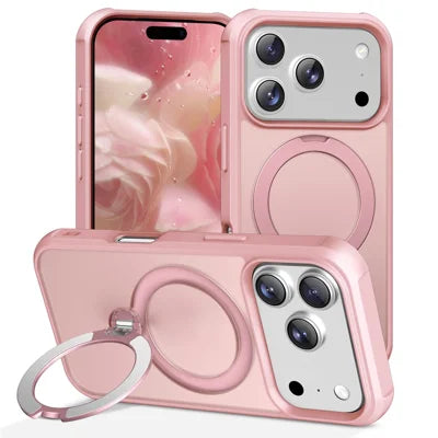For iPhone 18 Pro Max  /  17 Pro Max Magnetic Case Kickstand TPU PC Shockproof Phone Back Cover - Pink