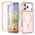 For iPhone 18 Pro Max  /  17 Pro Max Magnetic Case PC + TPU Clear Phone Cover with PET Screen Film - Pink